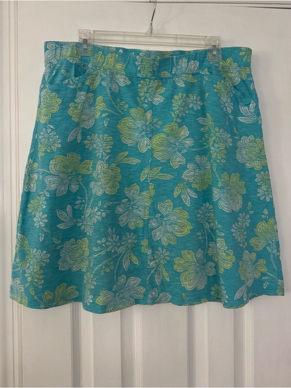 J. Jill Organic Cotton Turquoise Yellow Floral A-Line Skirt - Size L - Picture 2 of 9